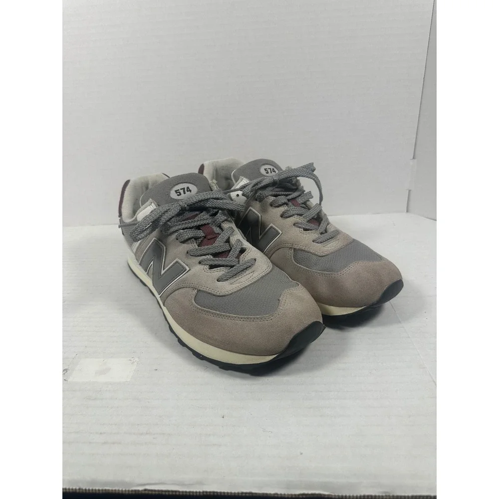 New Balance 574 Grey Burgundy Cordura Suede Sneakers U574KBR Mens 13 Womens 14.5